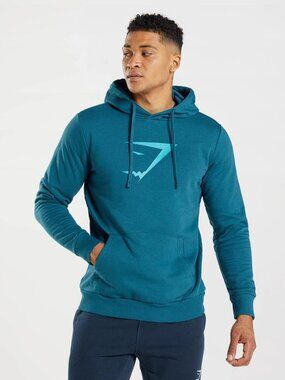 GYMSHARK Men's Sharkhead Infill Hoodie Size L in Atlantic Blue
